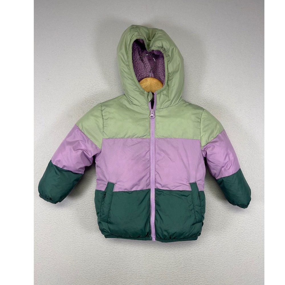 Winter Puffer Swiss‎ Tech Kids 3T Green Purple Colorblock Sherpa Lined Jacket